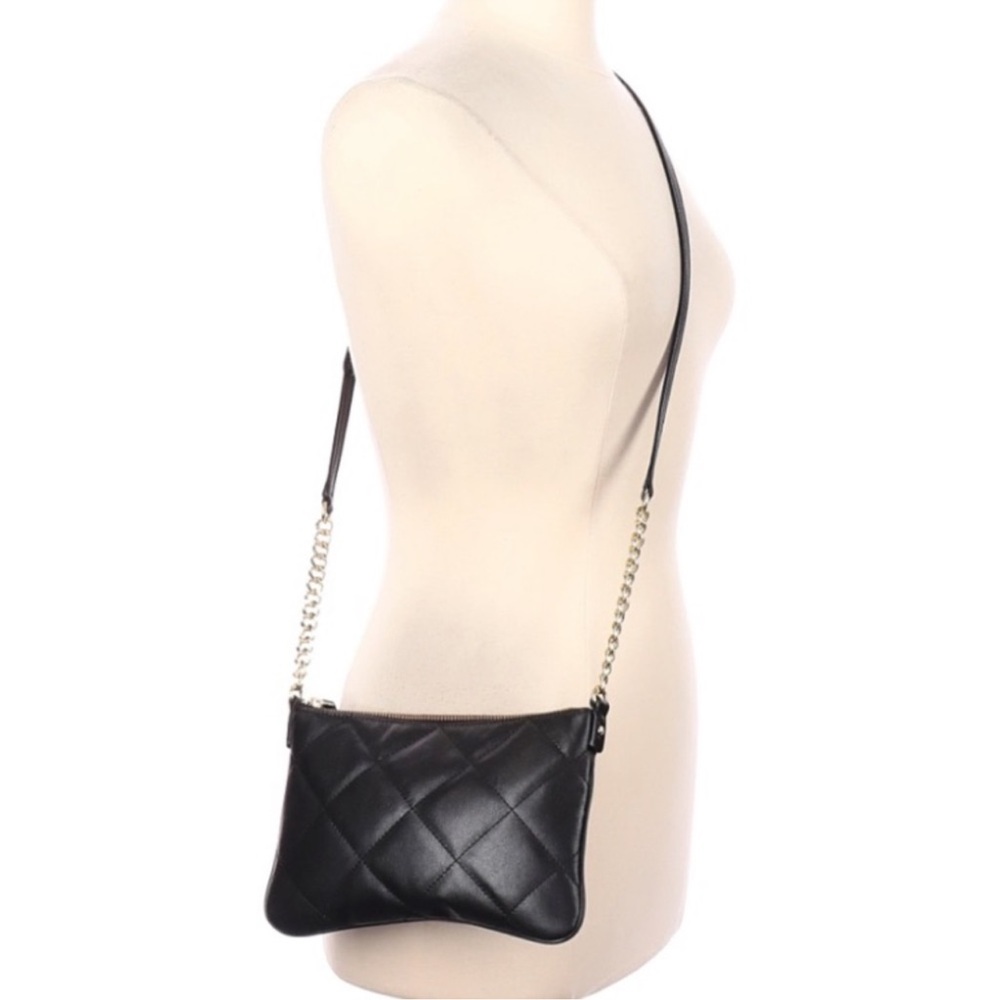 Talbots Black Quilted Leather Crossbody with Chain Strap